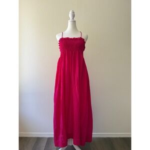 Three Graces‎ London Pink Smocked Maxi Dress Women's 14 Spaghetti Strap Sundress
